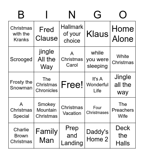 Christmas Movie Bingo Card