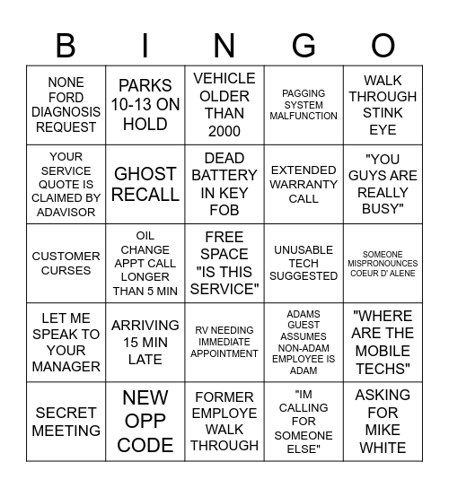 BDC Bingo Card