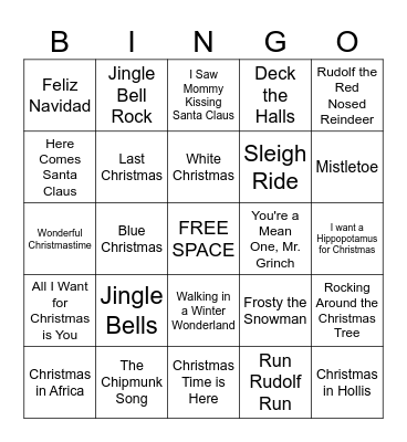 Holiday Music BINGO Card
