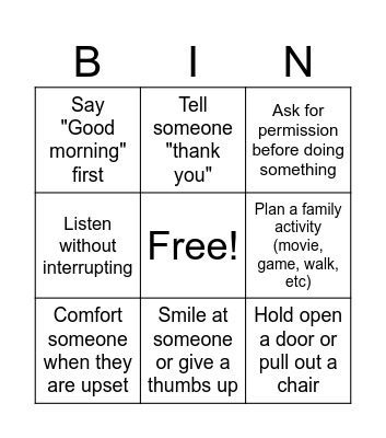 Social Skills BINGO Card
