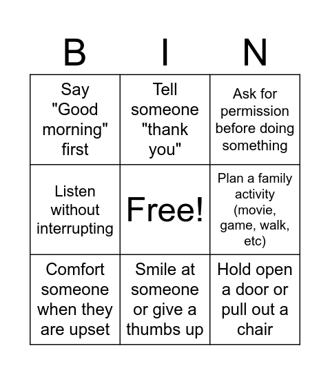 Social Skills BINGO Card