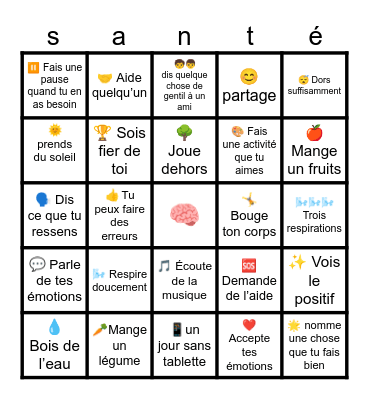 Je me sens bien. Un cerveau en santé! Bingo Card