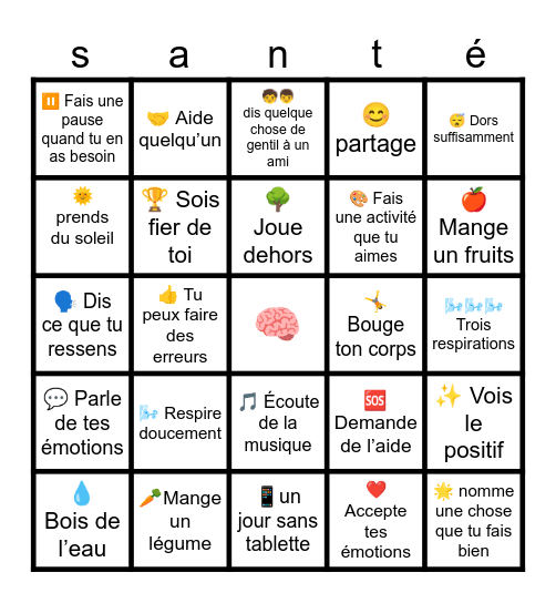 Je me sens bien. Un cerveau en santé! Bingo Card