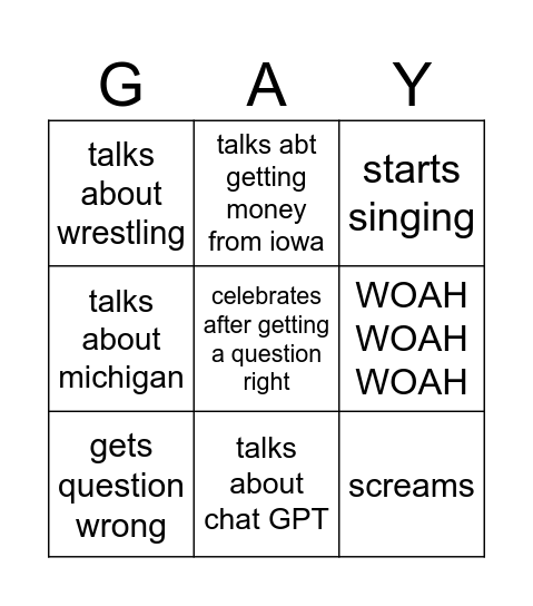 Untitled Bingo Card