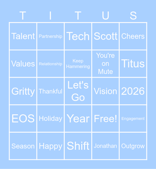 Cheers to the Team! Bingo Card