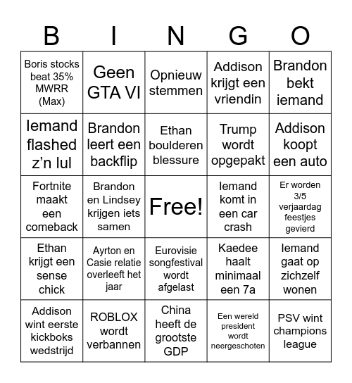 Boris bingo kaart Bingo Card