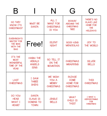 CHRISTMAS CAROLS AND SONGS Bingo Card