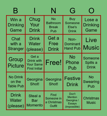 12 Pubs of Christmas Bingo Card