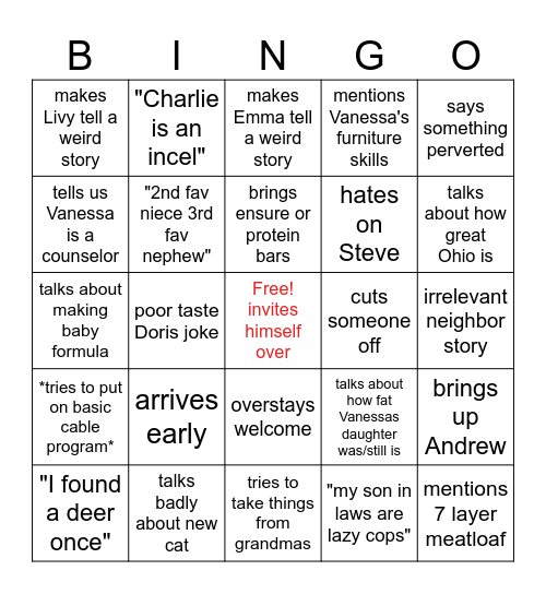 uncle daven bingo Card