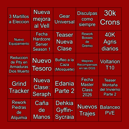 Calpheon Ball 2025 Bingo Card