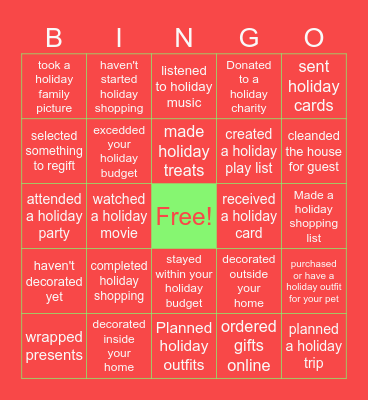 COMMERCIAL TEAM HOLIDAY BINGO Card