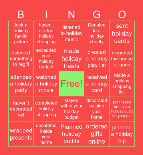 COMMERCIAL TEAM HOLIDAY BINGO Card