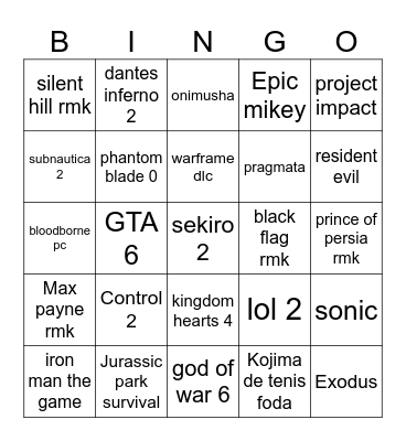 The Game Awards 2025 Bingo Card