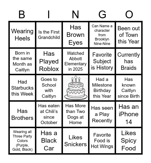 Caitlyn's Masquerade BINGO Card