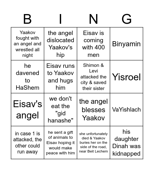 Parsha of the Week Bingo Card