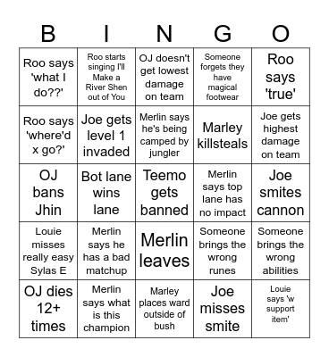 League Bingo Card