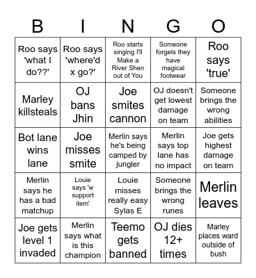 League Bingo Card