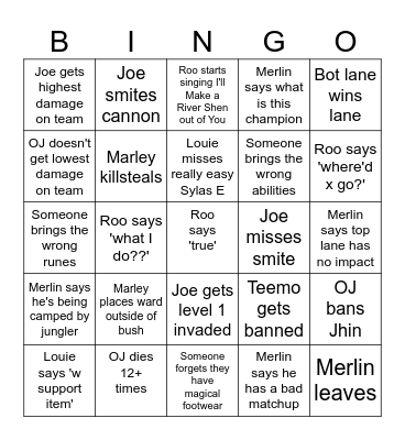 League Bingo Card