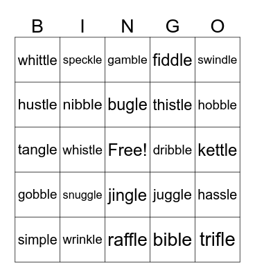 Consonant -le Words Bingo Card