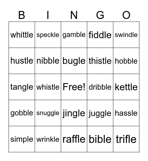 Consonant -le Words Bingo Card