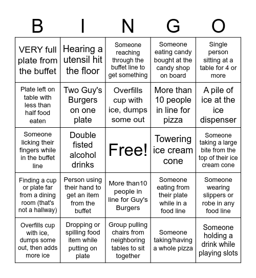Cruise "FOOD" Bingo Card
