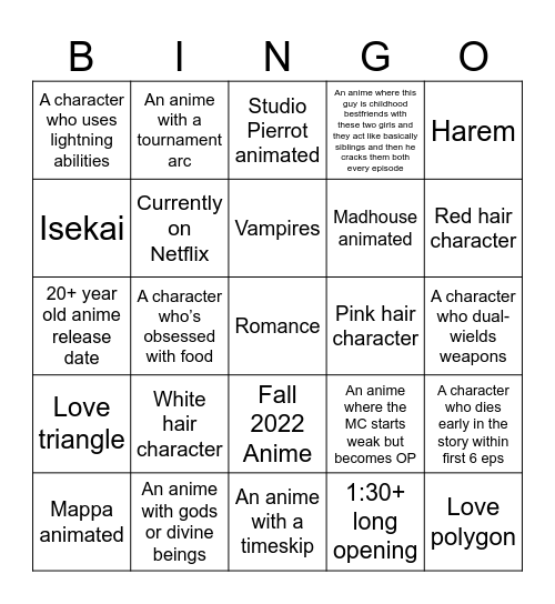 Untitled Bingo Card