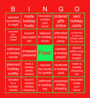 Commercial Holiday BINGO Card