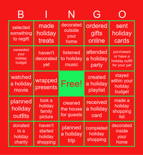 Commercial Holiday BINGO Card