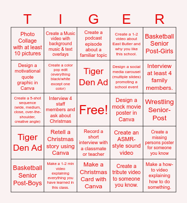 Digital Media Final Bingo Card