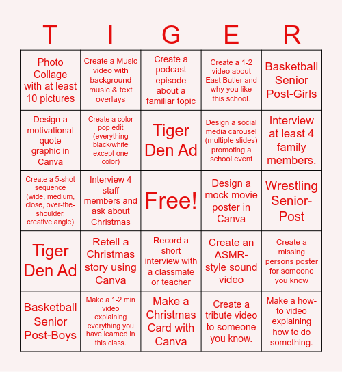 Digital Media Final Bingo Card