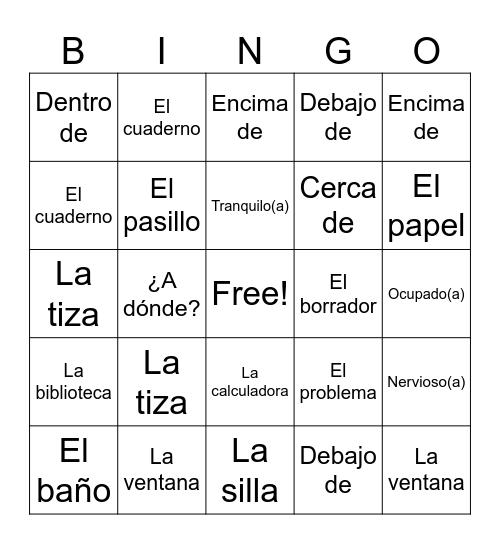 Avancemos - Unidad 2, Lección 2 Bingo Card