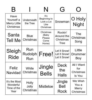 Christmas Music Bingo Card