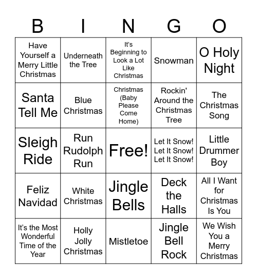 Christmas Music Bingo Card