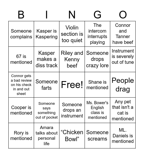Orchestra Bingo Card