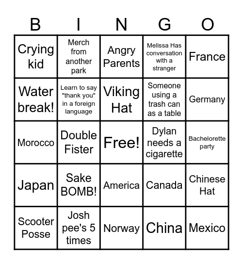 Epcot Bingo Card