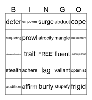 Vocabulary Bingo Card