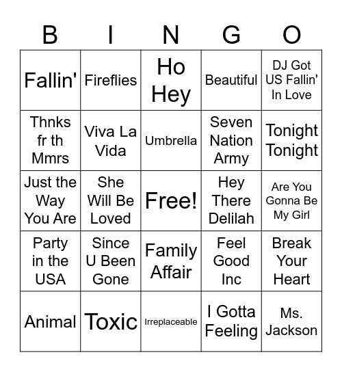 2000's BINGO Card