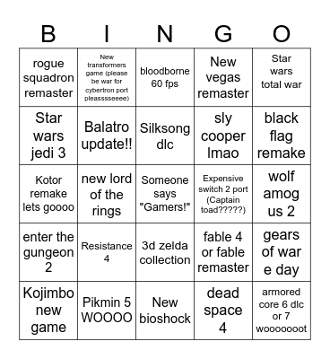 Game Awards Cope Bingo Card