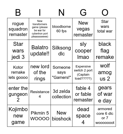 Game Awards Cope Bingo Card