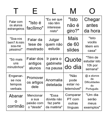 Bingo de Quarta Bingo Card