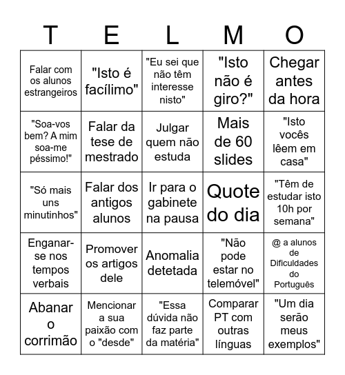 Bingo de Quarta Bingo Card