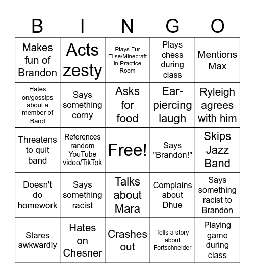 Wyatt Bingo Card