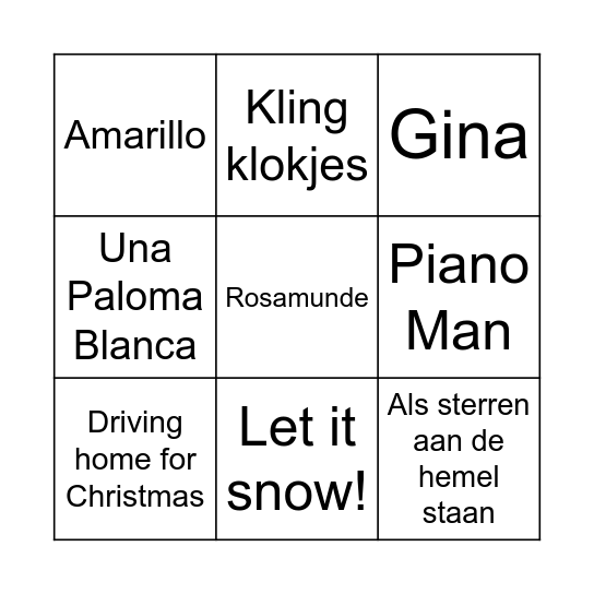 Muziekbingo Daniel 13-12 korte ronde 2 Bingo Card