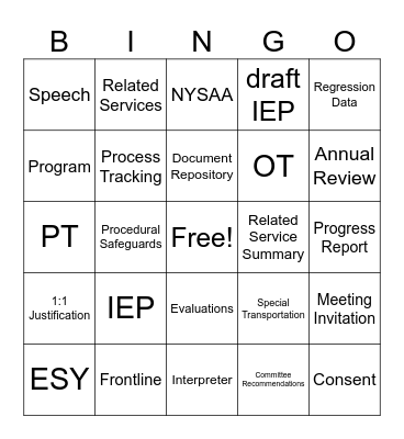 CSE Clerical BINGO Card