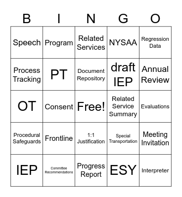 CSE Clerical BINGO Card