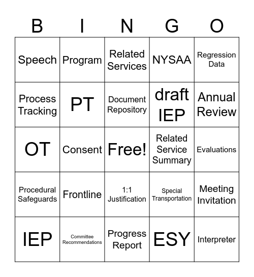 CSE Clerical BINGO Card