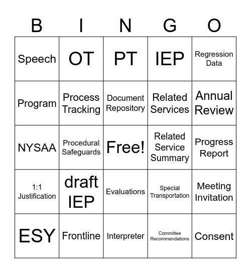 CSE Clerical BINGO Card