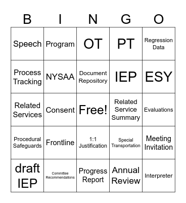 CSE Clerical BINGO Card