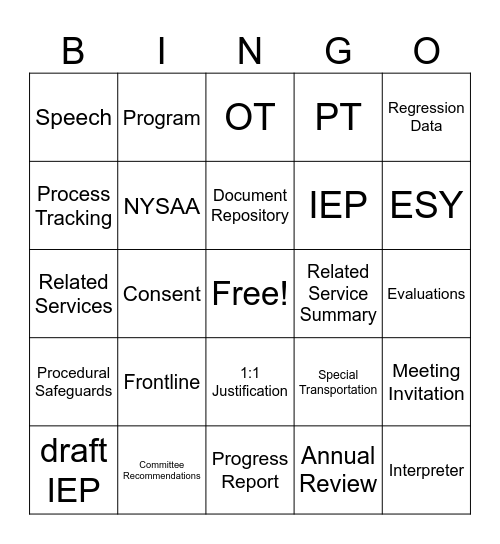 CSE Clerical BINGO Card