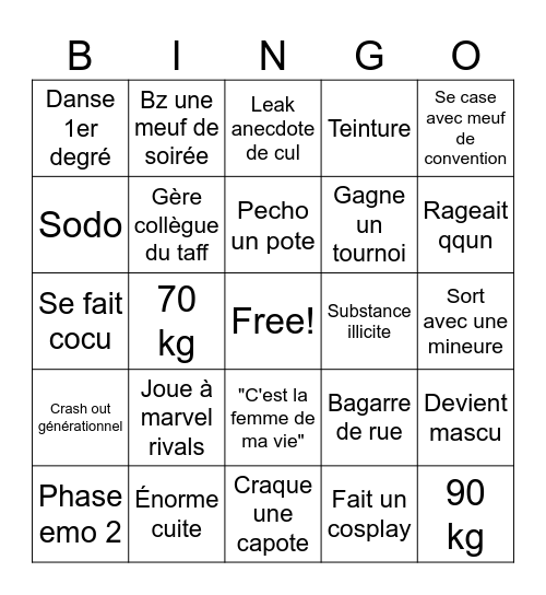 Camille Bingo Card
